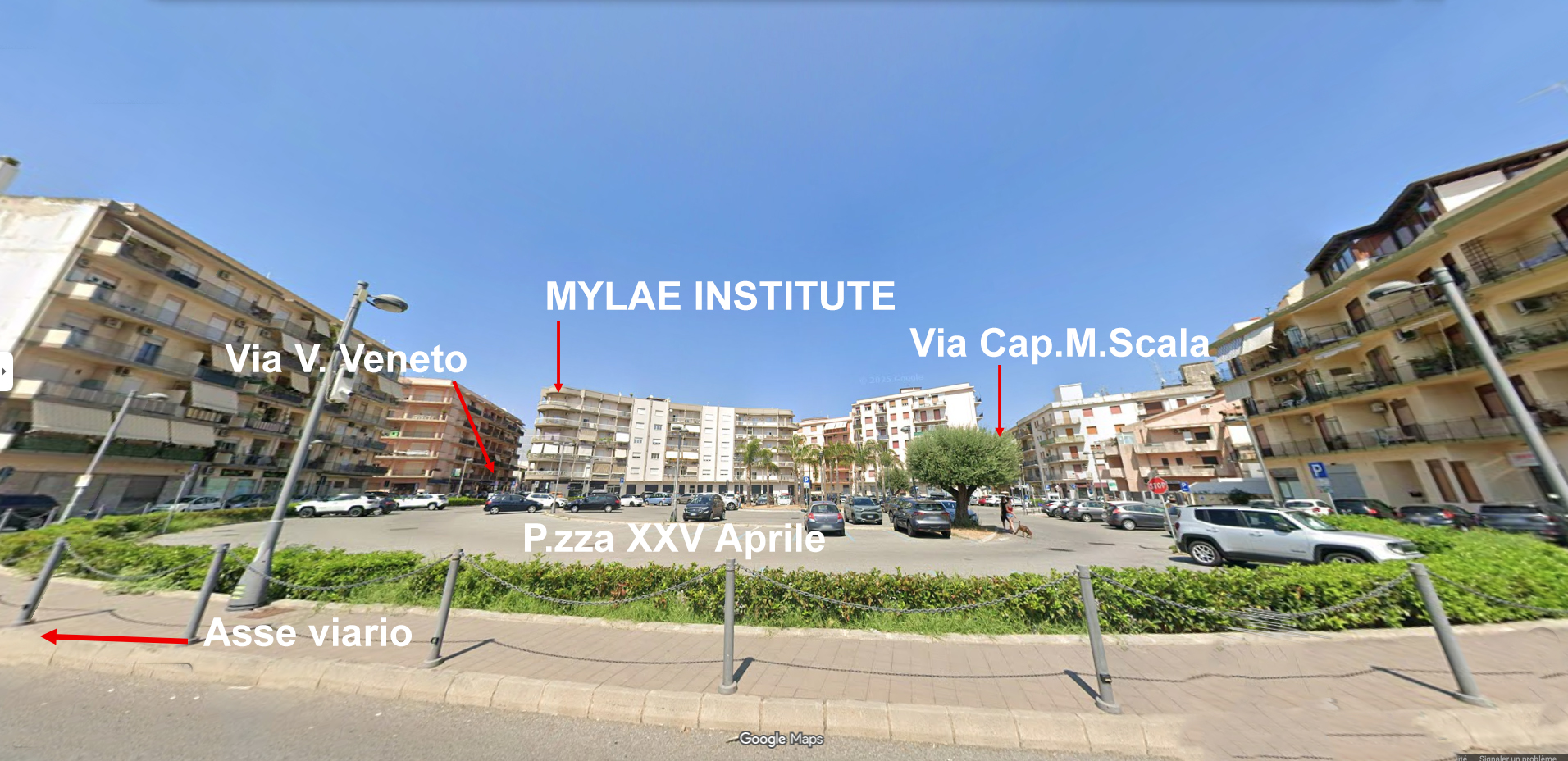 Indicazioni per MYLAE INSTITUTE® dalla Piazza XXV Aprile e dall’asse viario