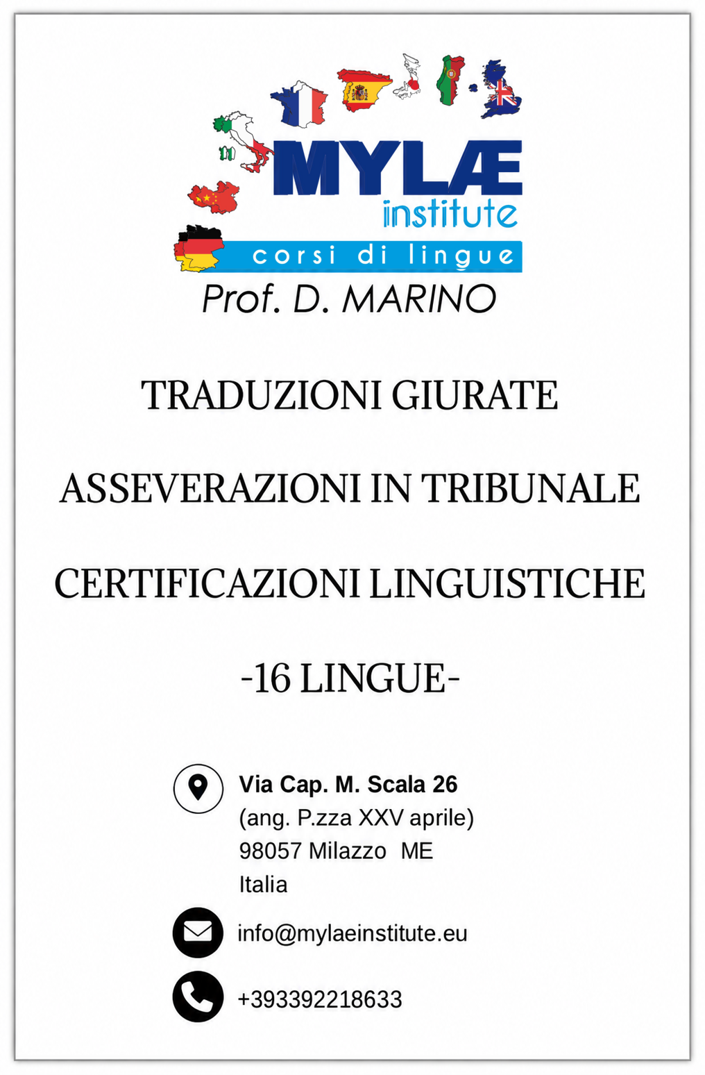 Fronte del biglietto da visita di MYLAE INSTITUTE®